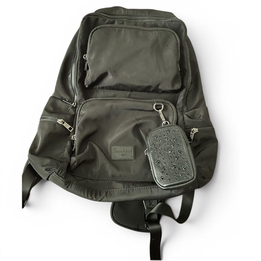 Madden Girl Black Backpack Laptop Sleeve Travel School Bag with Mini Pouches